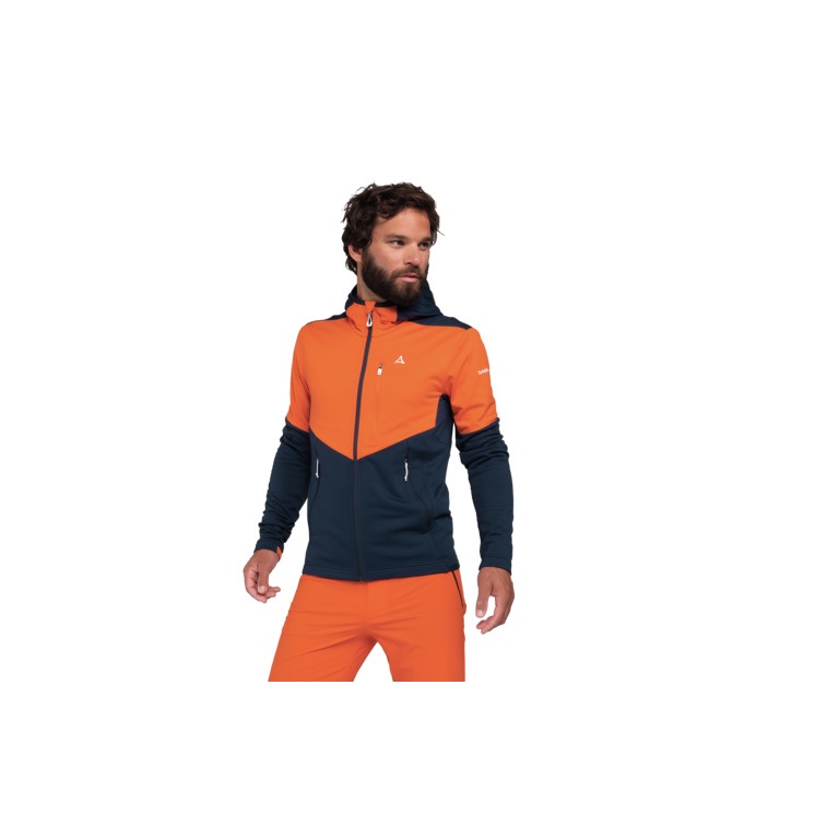 Schöffel Fleece Jacket Hydalen with Hood (breathable, quick-drying, 2-way stretch) dark blue/orange Men